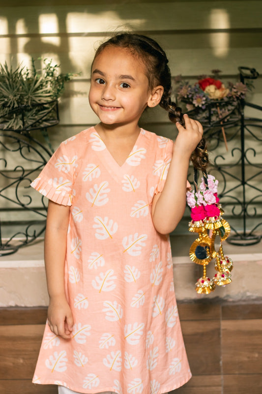 Peach Palm Girls Ethnic set