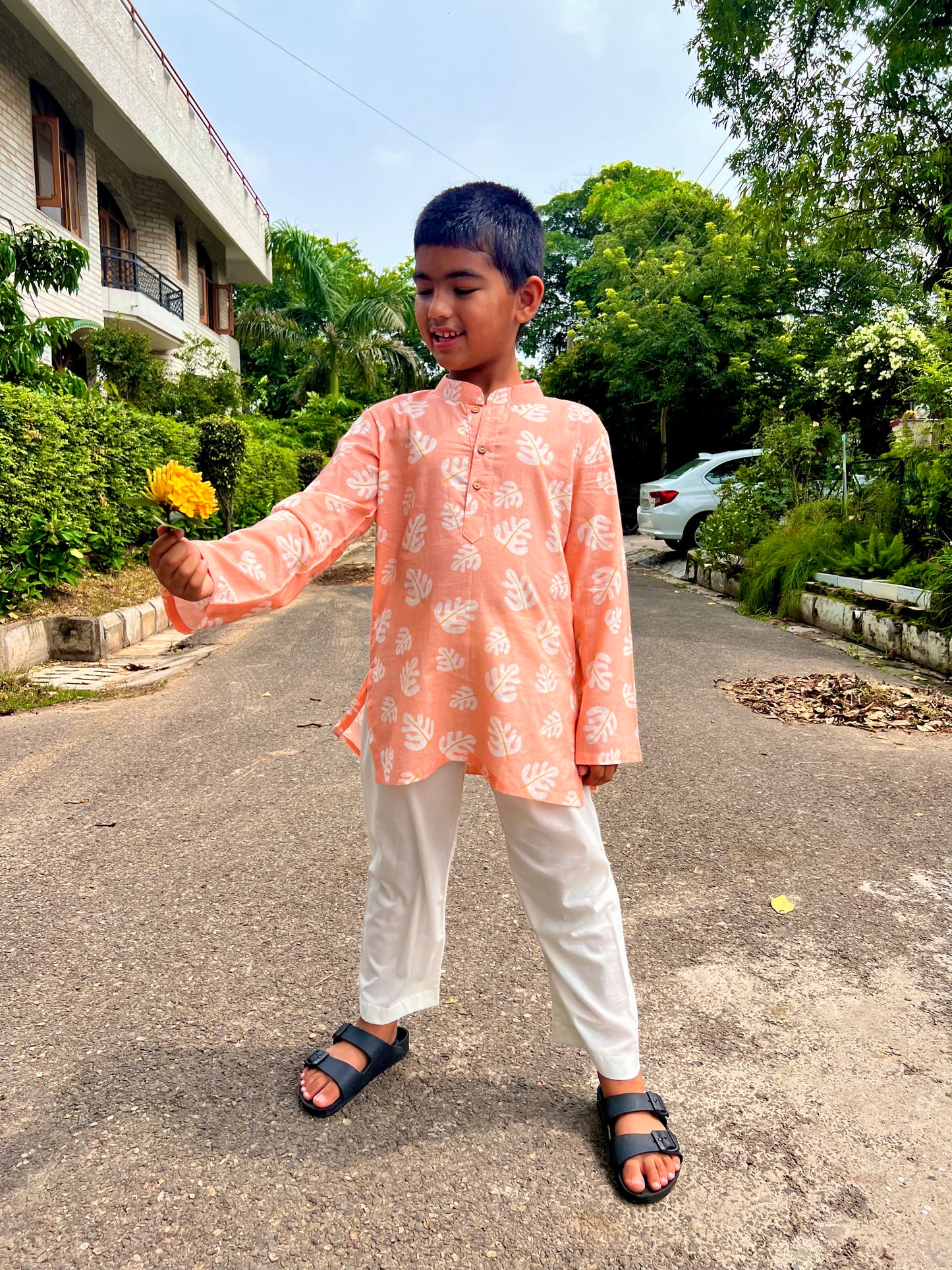 Peach Palm Boys Kurta Set