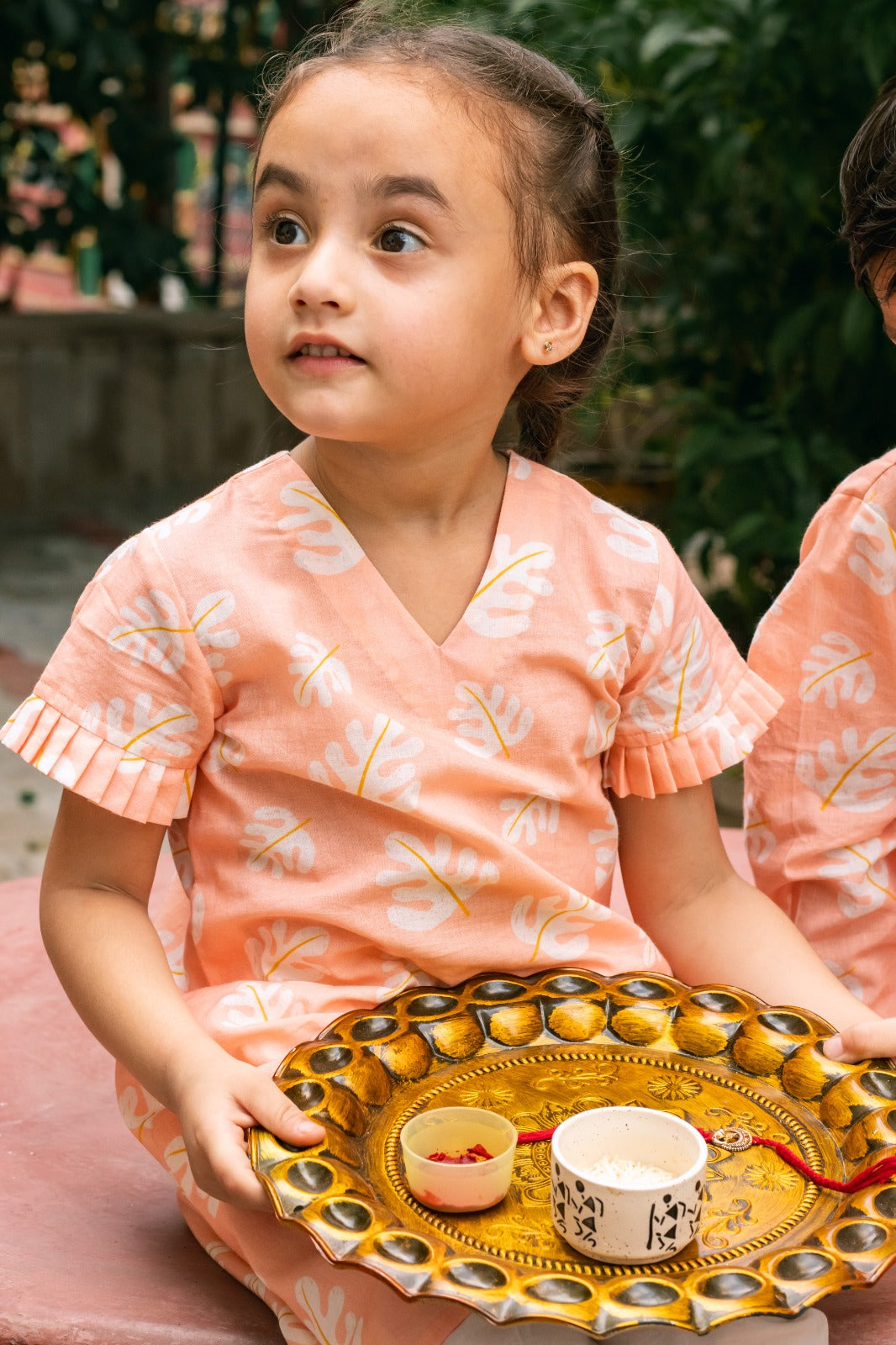 Peach Palm Girls Ethnic set